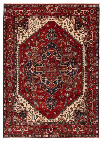 Bordered  Traditional Red Area rug 10x14 Indian Hand-knotted 388843