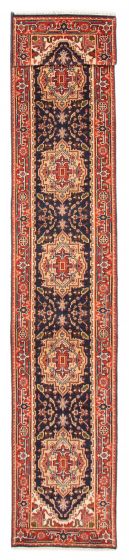 Bordered  Traditional Blue Runner rug 14-ft-runner Indian Hand-knotted 386980