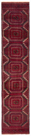 Bordered  Tribal Red Runner rug 9-ft-runner Afghan Hand-knotted 388979