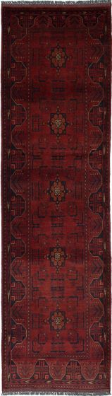 Geometric  Tribal Red Runner rug 10-ft-runner Afghan Hand-knotted 236363