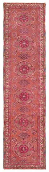 Geometric  Vintage/Distressed Pink Runner rug 13-ft-runner Turkish Hand-knotted 392329