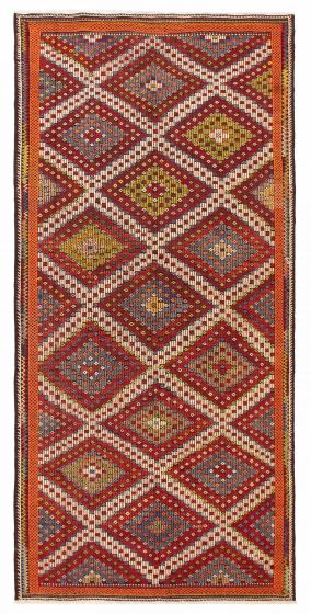 Flat-weaves & Kilims  Geometric Red Area rug Unique Turkish Flat-Weave 391793