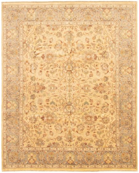 Bordered  Traditional Ivory Area rug 6x9 Pakistani Hand-knotted 318423