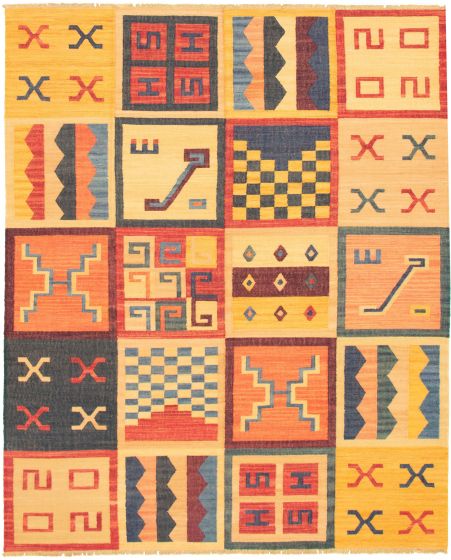 Casual  Transitional Orange Area rug 6x9 Turkish Flat-weave 335985