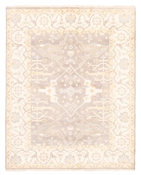 Bordered  Traditional Grey Area rug 6x9 Indian Hand-knotted 370582