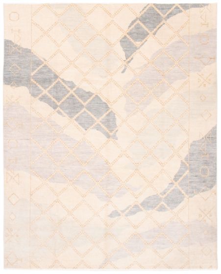 Modern  Transitional Ivory Area rug 6x9 Indian Hand-knotted 379027