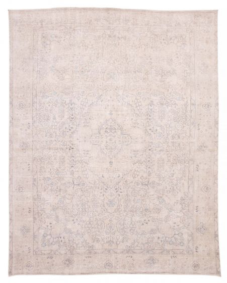 Vintage/Distressed Ivory Area rug 9x12 Turkish Hand-knotted 387496