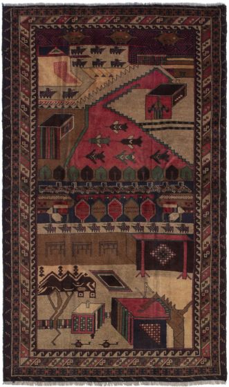 Bordered  Tribal Ivory Area rug 3x5 Afghan Hand-knotted 285480