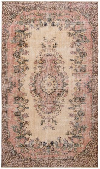 Bordered  Transitional Ivory Area rug 5x8 Turkish Hand-knotted 363646