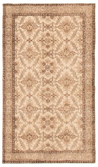 Bordered  Vintage Ivory Area rug 4x6 Turkish Hand-knotted 367486