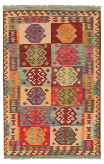 Bordered  Geometric Multi Area rug 5x8 Turkish Flat-Weave 316219