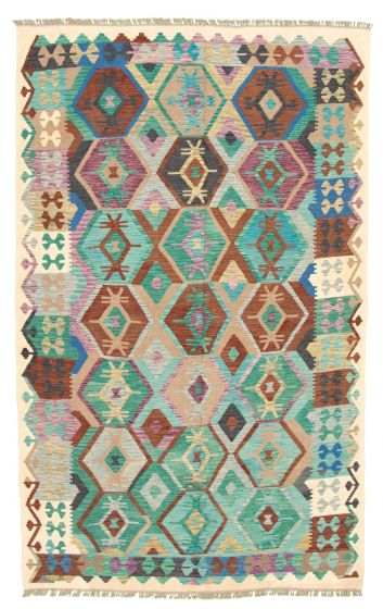 Bordered  Geometric Multi Area rug 6x9 Turkish Flat-weave 329405