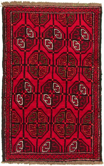 Bordered  Tribal Red Area rug 3x5 Afghan Hand-knotted 333719