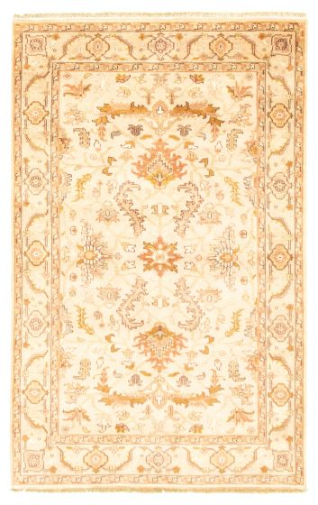 Bordered  Traditional Ivory Area rug 5x8 Indian Hand-knotted 344238