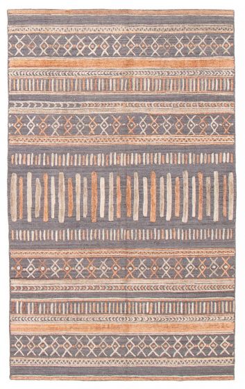 Carved  Transitional Grey Area rug 5x8 Indian Hand-knotted 387379