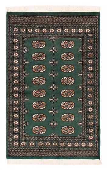 Bordered  Traditional Green Area rug 3x5 Pakistani Hand-knotted 391980