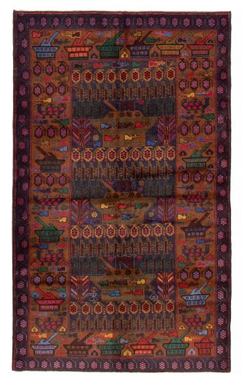 Novelty Tribal Blue Rectangle 5x8 Afghan Hand-knotted 417028