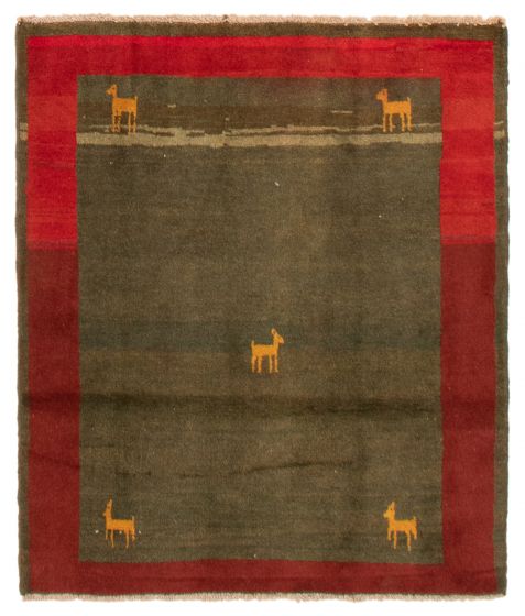 Gabbeh  Tribal Green Area rug Square Indian Hand-knotted 368932
