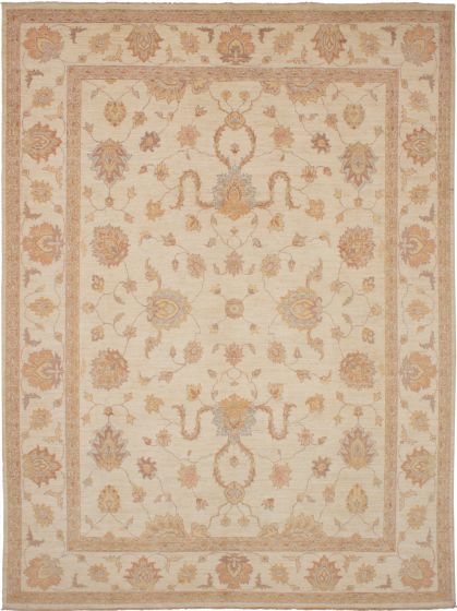 Bordered  Traditional Ivory Area rug 9x12 Pakistani Hand-knotted 268809