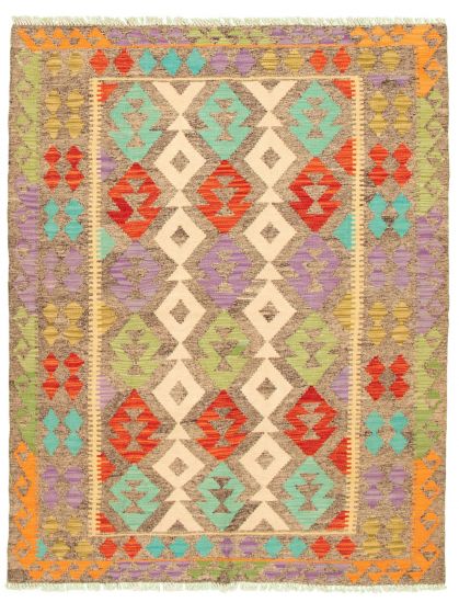 Bordered  Geometric Grey Area rug 4x6 Turkish Flat-weave 329386