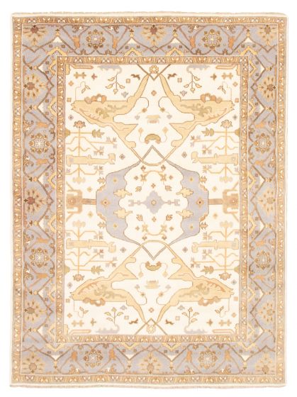Bordered  Traditional Ivory Area rug 9x12 Indian Hand-knotted 344838