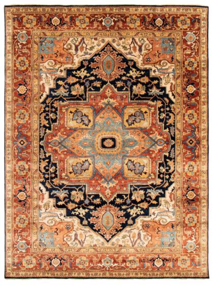 Bordered  Traditional Blue Area rug 9x12 Indian Hand-knotted 354928