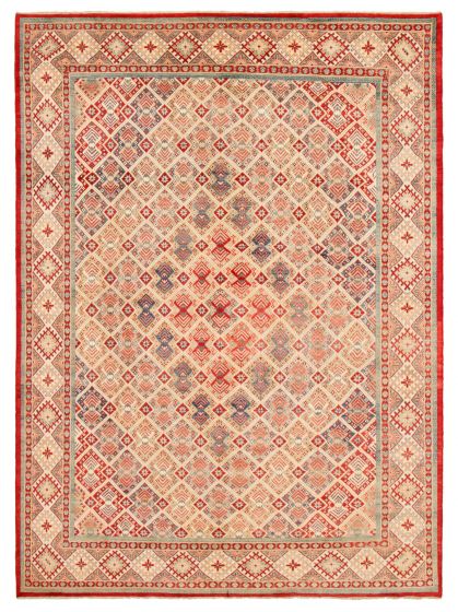 Bordered  Traditional Red Area rug 9x12 Afghan Hand-knotted 363319