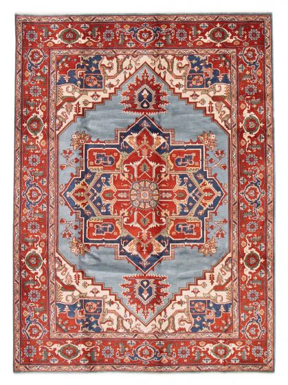 Bordered  Traditional Blue Area rug 9x12 Indian Hand-knotted 378432