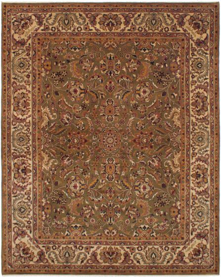 Bordered  Traditional Green Area rug 6x9 Indian Hand-knotted 271848