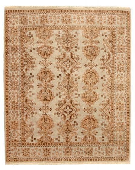 Bordered  Traditional Yellow Area rug 6x9 Indian Hand-knotted 326141