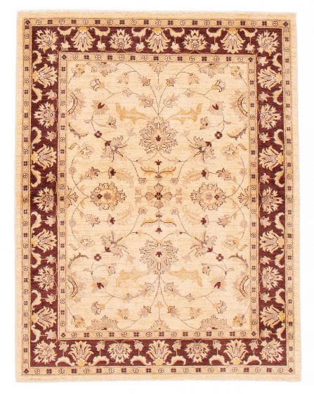 Bordered  Traditional Ivory Area rug 4x6 Afghan Hand-knotted 379820