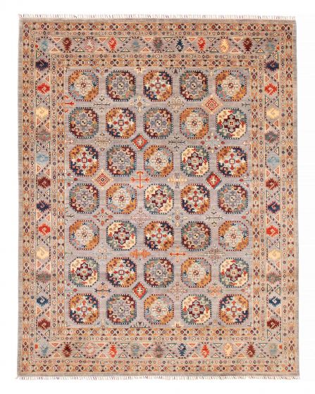 Bordered  Traditional Grey Area rug 6x9 Pakistani Hand-knotted 381776