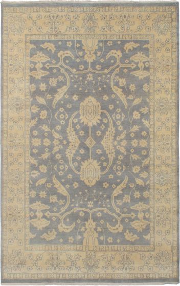 Bordered  Traditional Grey Area rug 5x8 Indian Hand-knotted 271644