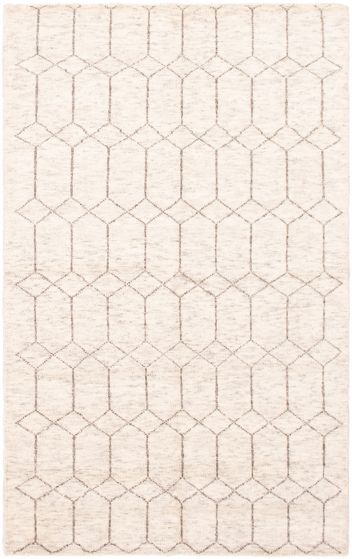 Moroccan  Transitional Ivory Area rug 5x8 Indian Hand-knotted 307711