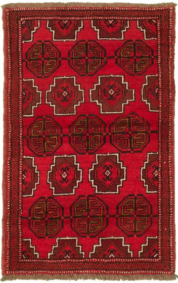 Bordered  Tribal Red Area rug 3x5 Afghan Hand-knotted 334053