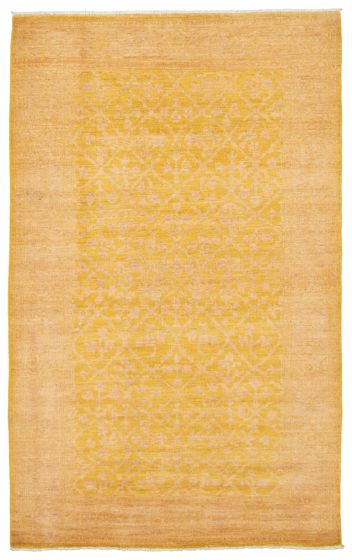 Bordered  Transitional Yellow Area rug 5x8 Pakistani Hand-knotted 339071