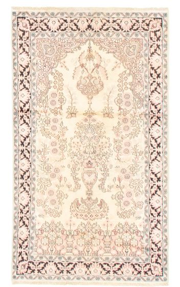 Bordered  Traditional Ivory Area rug 3x5 Indian Hand-knotted 343545