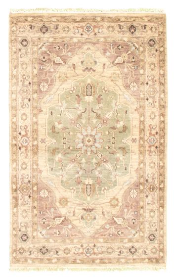 Bordered  Traditional Yellow Area rug 3x5 Indian Hand-knotted 344274