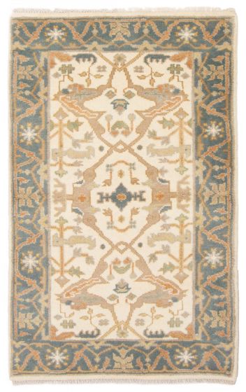 Bordered  Traditional Ivory Area rug 3x5 Indian Hand-knotted 376054