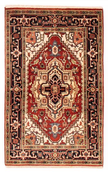 Bordered  Traditional Brown Area rug 3x5 Indian Hand-knotted 386958