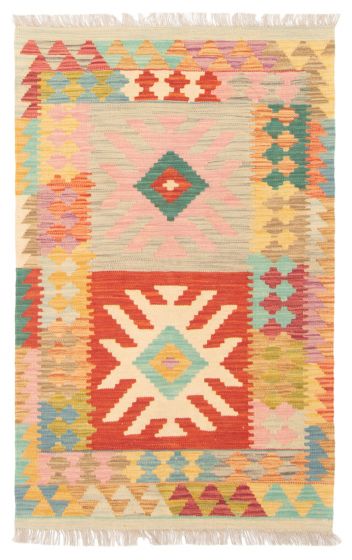 Flat-weaves & Kilims  Geometric Red Area rug 3x5 Turkish Flat-Weave 389465