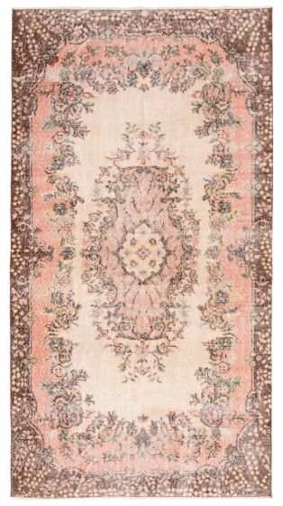 Bordered  Vintage Ivory Area rug 4x6 Turkish Hand-knotted 363004
