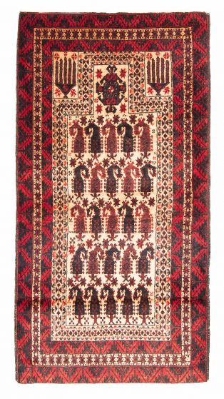 Bordered  Traditional Ivory Area rug 3x5 Afghan Hand-knotted 380290