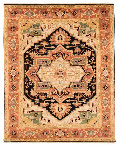 Bordered  Traditional Black Area rug 6x9 Indian Hand-knotted 362072