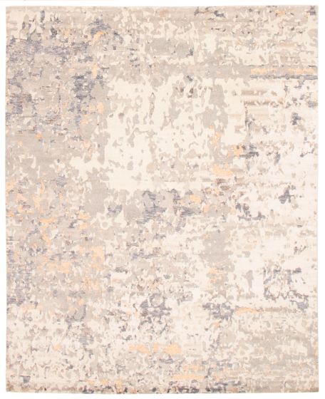 Carved  Contemporary Grey Area rug 6x9 Indian Hand-knotted 369586