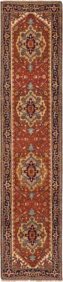 Bordered  Traditional Brown Runner rug 12-ft-runner Indian Hand-knotted 266144