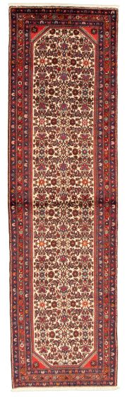 Bordered  Traditional Ivory Runner rug 9-ft-runner Persian Hand-knotted 323514