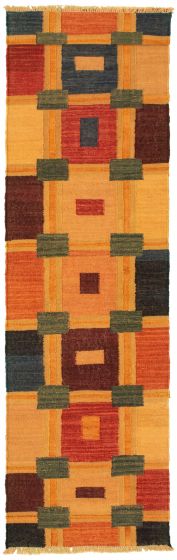 Bohemian  Transitional Brown Runner rug 10-ft-runner Turkish Flat-weave 335627