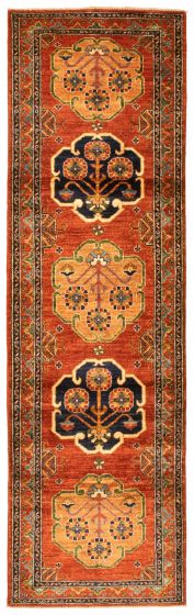 Bordered  Traditional Brown Runner rug 10-ft-runner Afghan Hand-knotted 346684