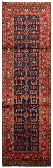 Bordered  Traditional Blue Runner rug 13-ft-runner Persian Hand-knotted 364958